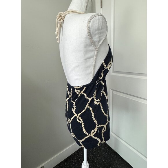 J.Crew Womens Navy & Beige Rope Print Halter Top With Deep V-Neckline - NWOT - Picture 5 of 16